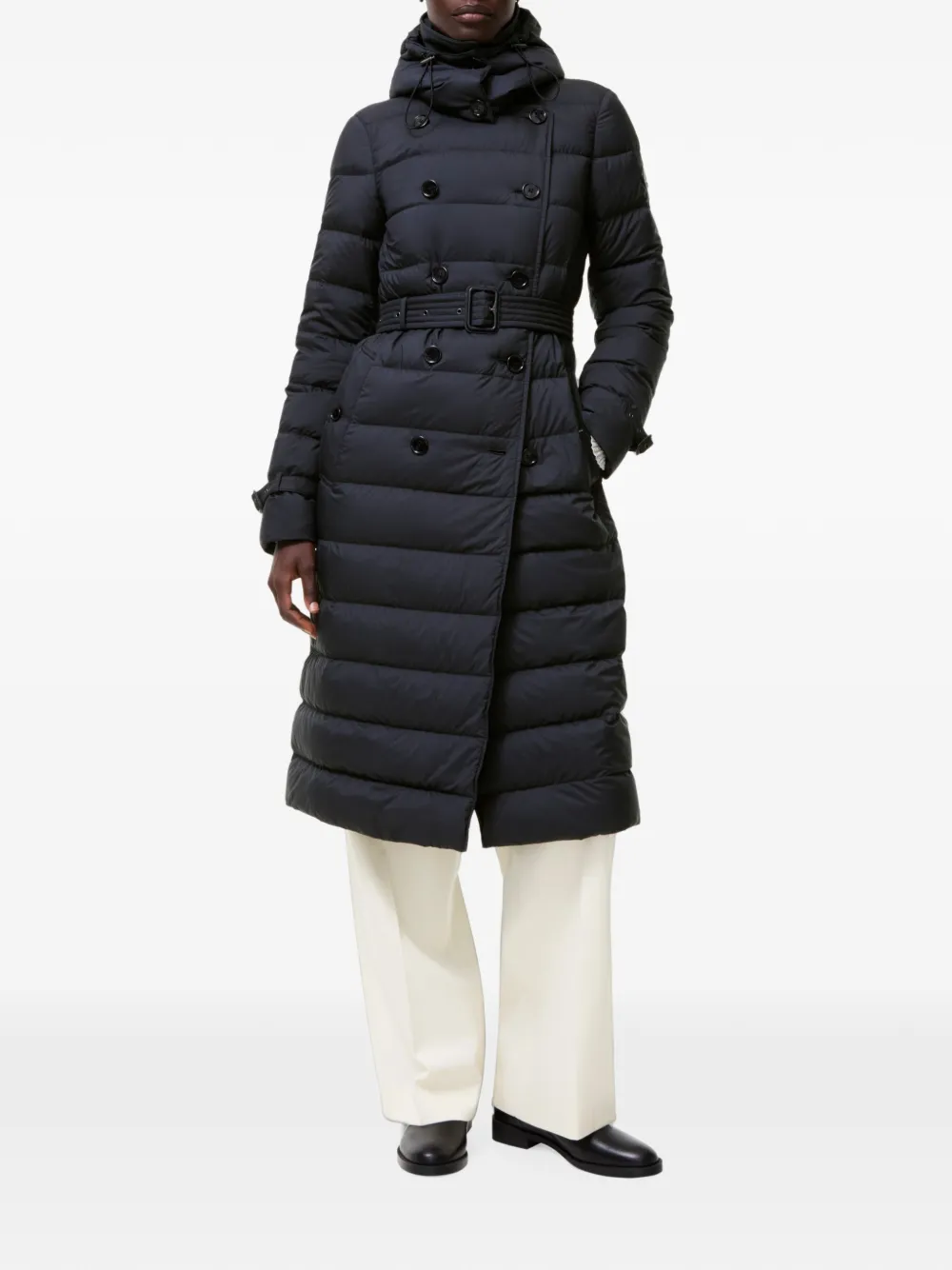 Burberry long nylon Audley puffer coat Blauw
