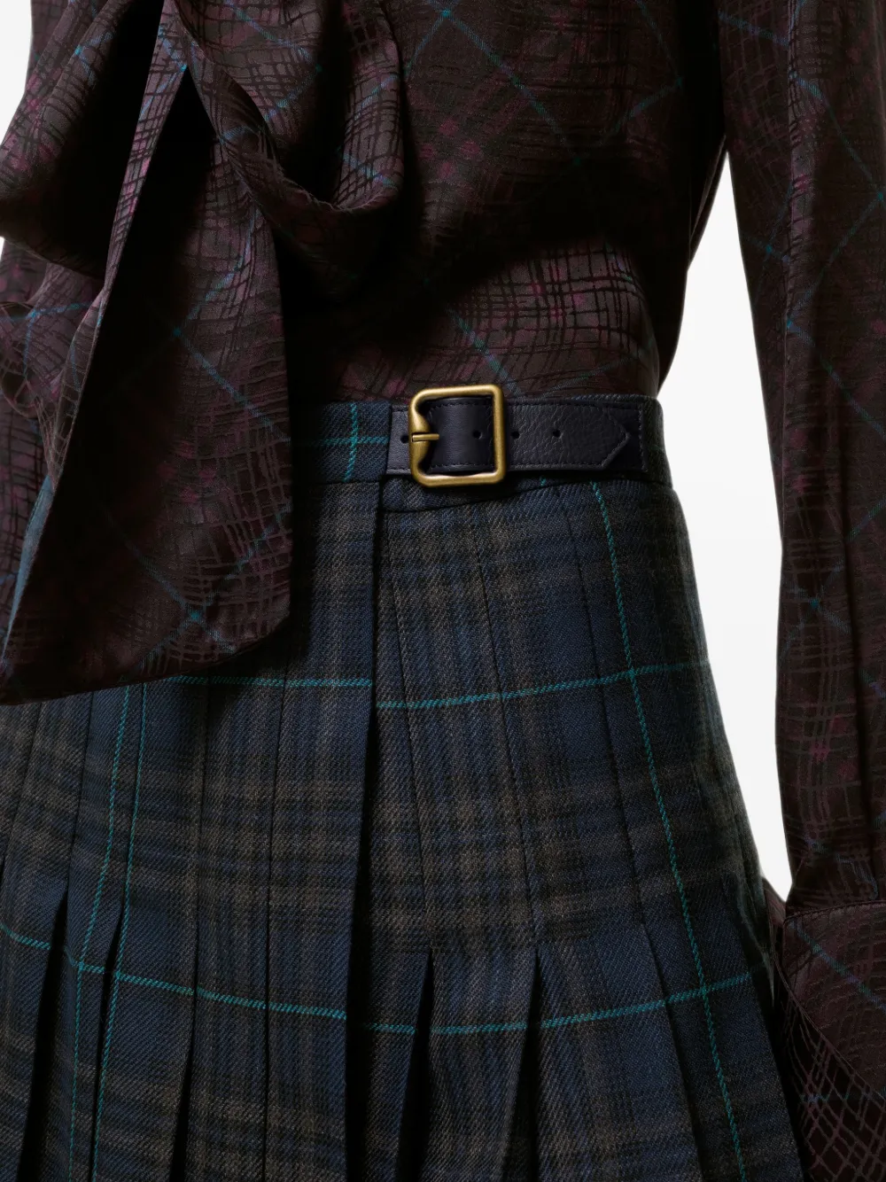 Burberry pleated check wool-blend skirt Blauw