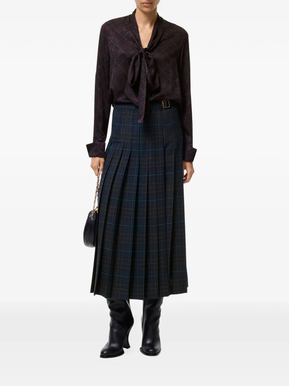 Burberry pleated check wool-blend skirt Blauw