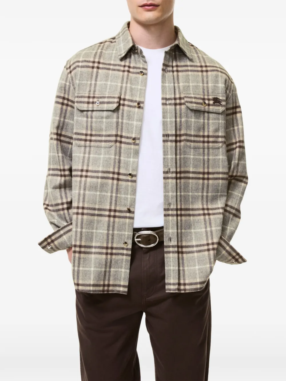 Burberry Geruit wollen flanellen shirtjack Grijs