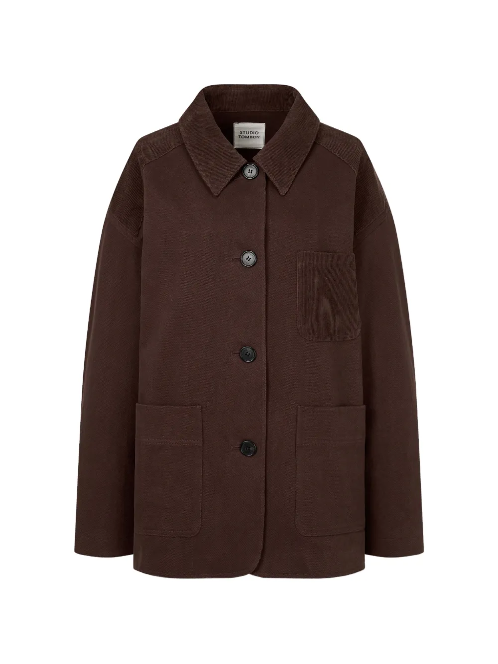 TOMBOY corduroy-trim patch-pocket coat - Braun