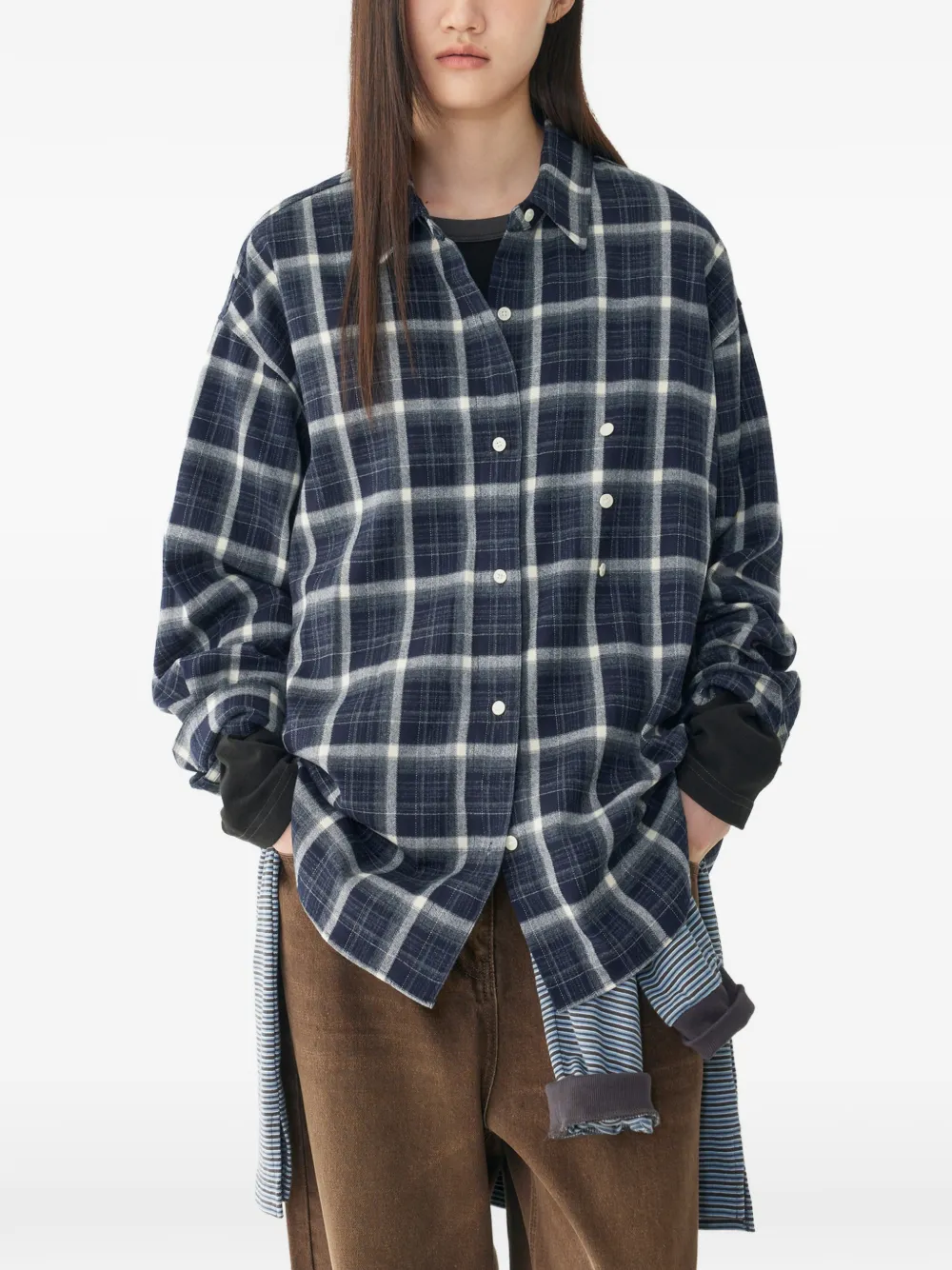TOMBOY Geruit verstelbaar blouse Blauw