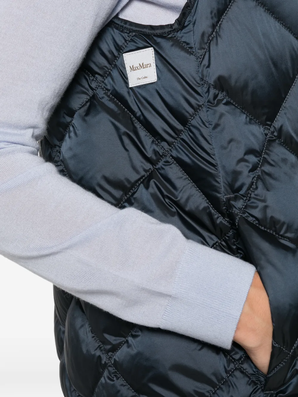 Max Mara The Cube ruitvormig gewatteerde bodywarmer met capuchon Blauw