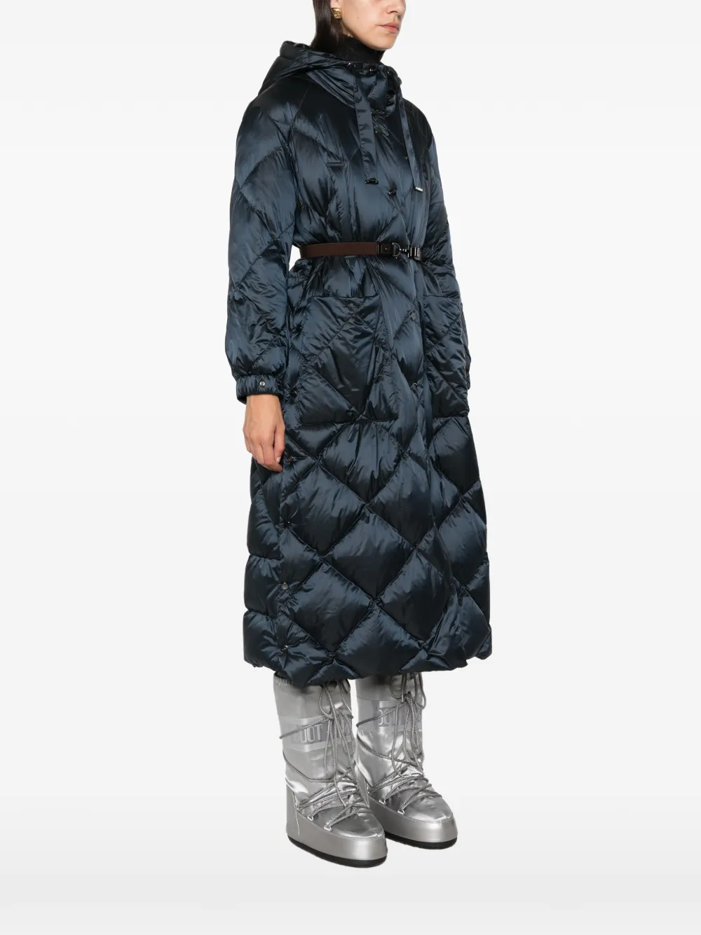 Max Mara Long Puffer jas met capuchon Blauw
