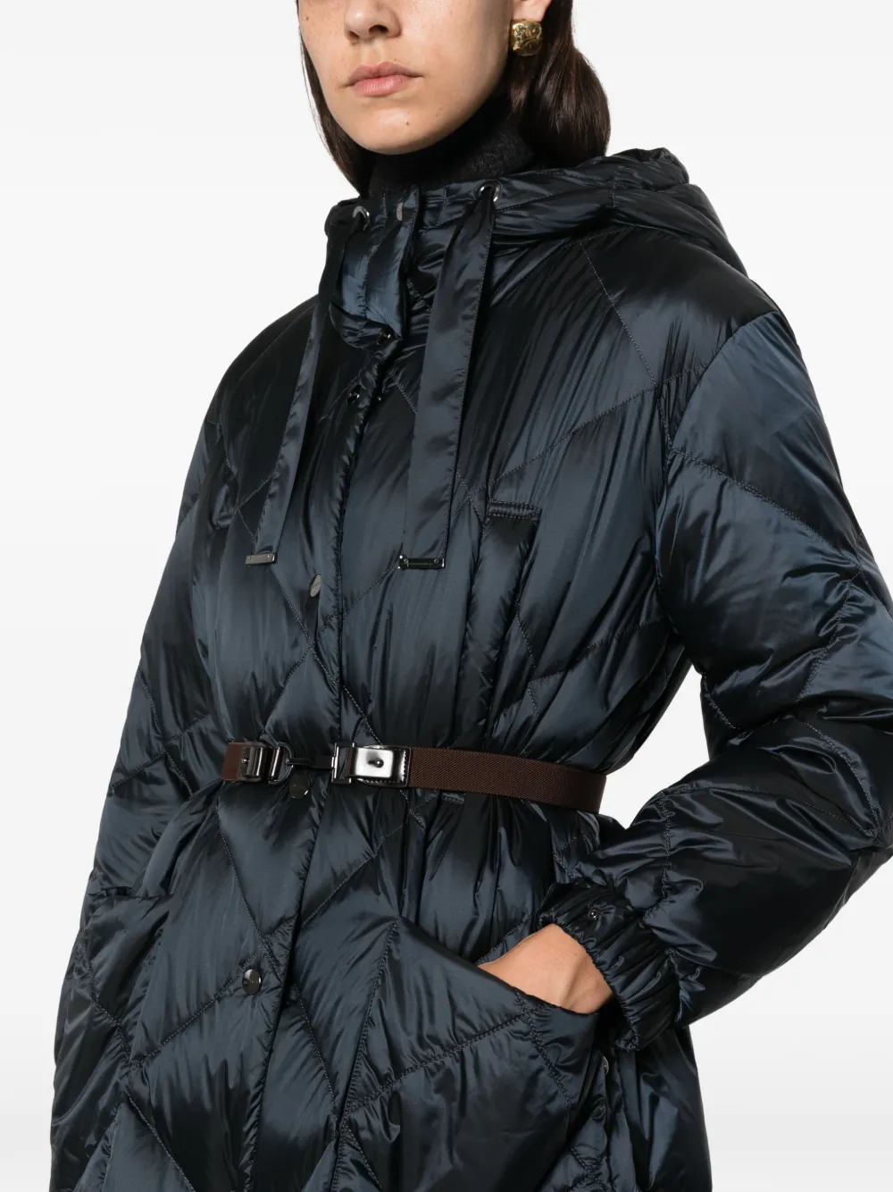 Max Mara Long Puffer jas met capuchon Blauw