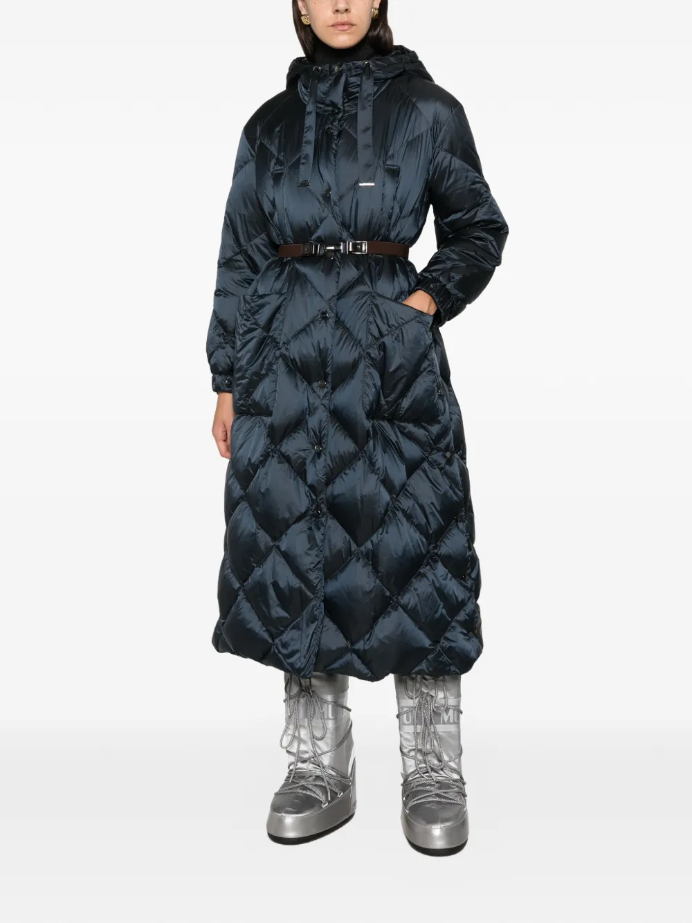 Max Mara Long Puffer jas met capuchon Blauw