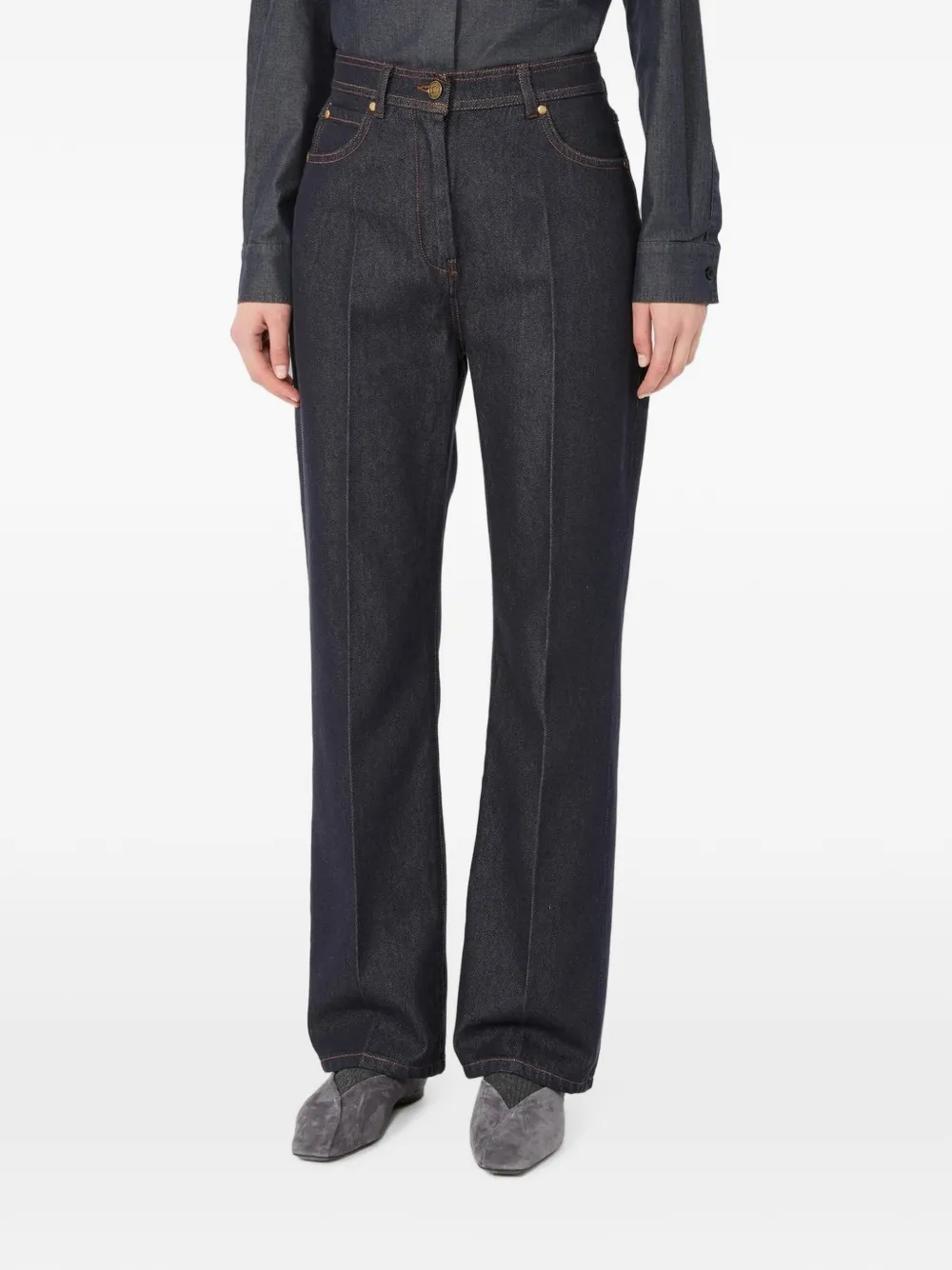 Max Mara denim-look cotton barrel-leg trousers - Blu