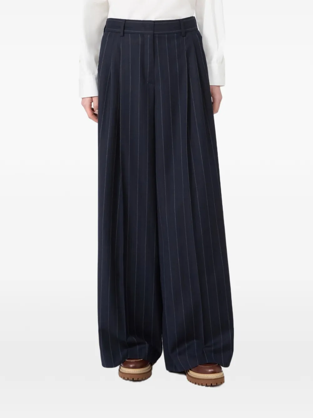 Weekend Max Mara Wollen flanellen broek met krijtstreep Blauw