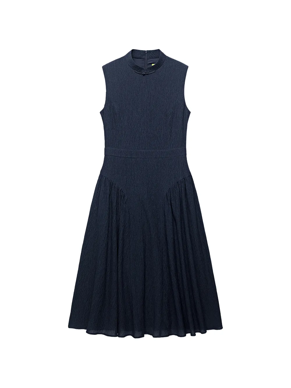 Shanghai Tang Meridien Seersucker Frog-fastening Midi Dress In Blue