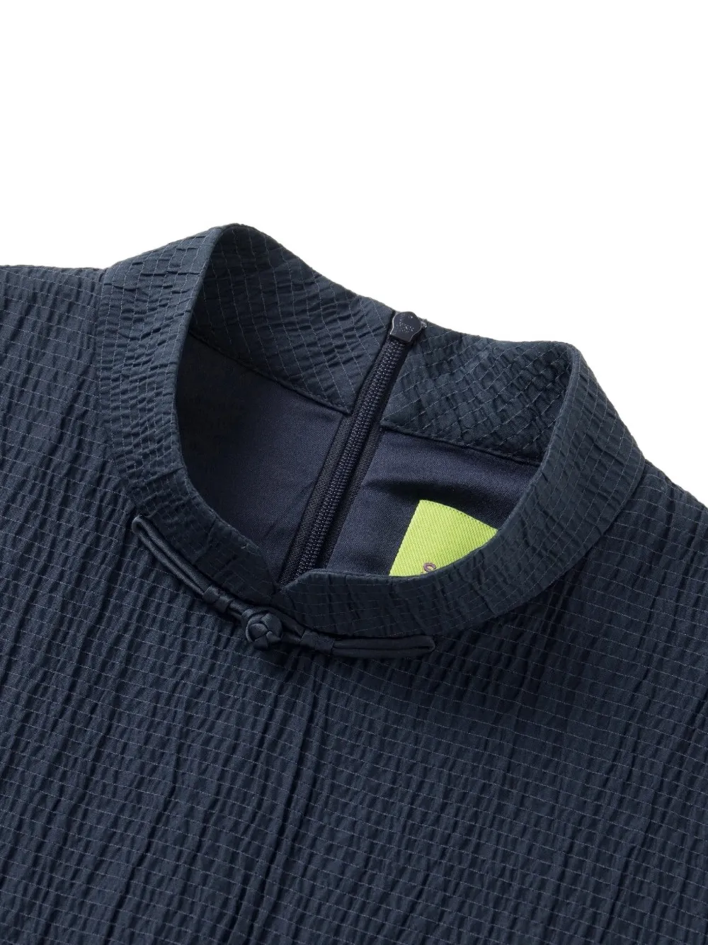 Shanghai Tang Meridien seersucker midi-jurk met kikkersluiting Blauw