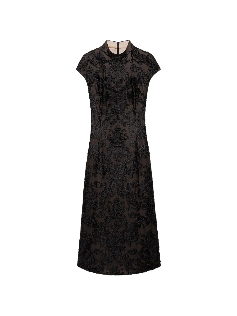 Shanghai Tang Qipao Embroidered Midi Dress In Black