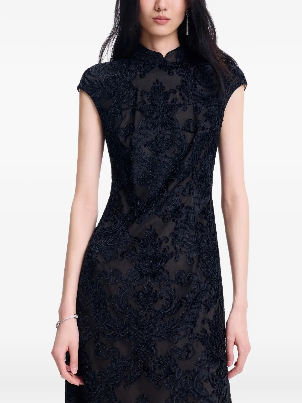 Shanghai Tang Qipao midi-jurk met borduurwerk Zwart