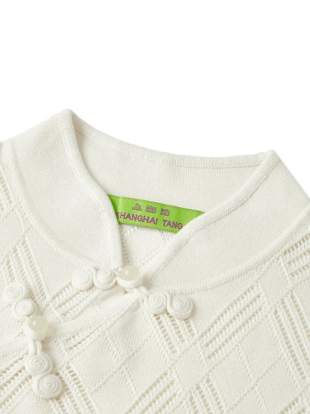 Shanghai Tang Qipao openwork-knit top Beige