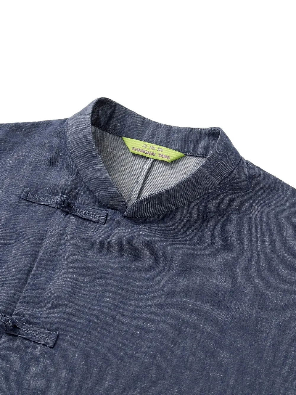 Shanghai Tang Denim blouse met kikkersluiting Blauw