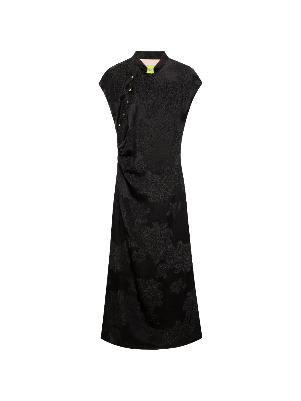 Shanghai Tang Floral Qipao Ruched Midi Dress In Black