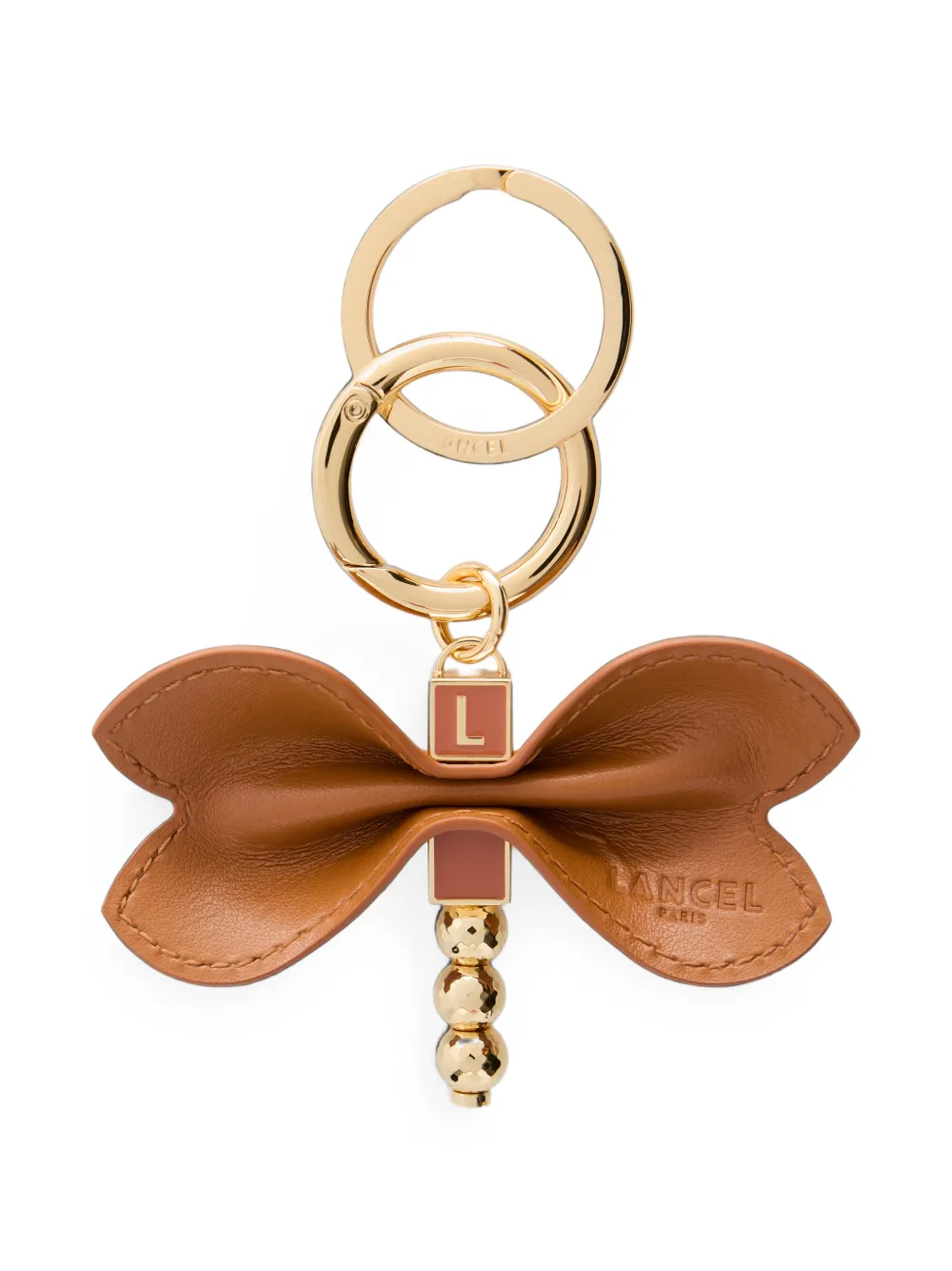 Lancel Leren sleutelhanger met libelle Bruin