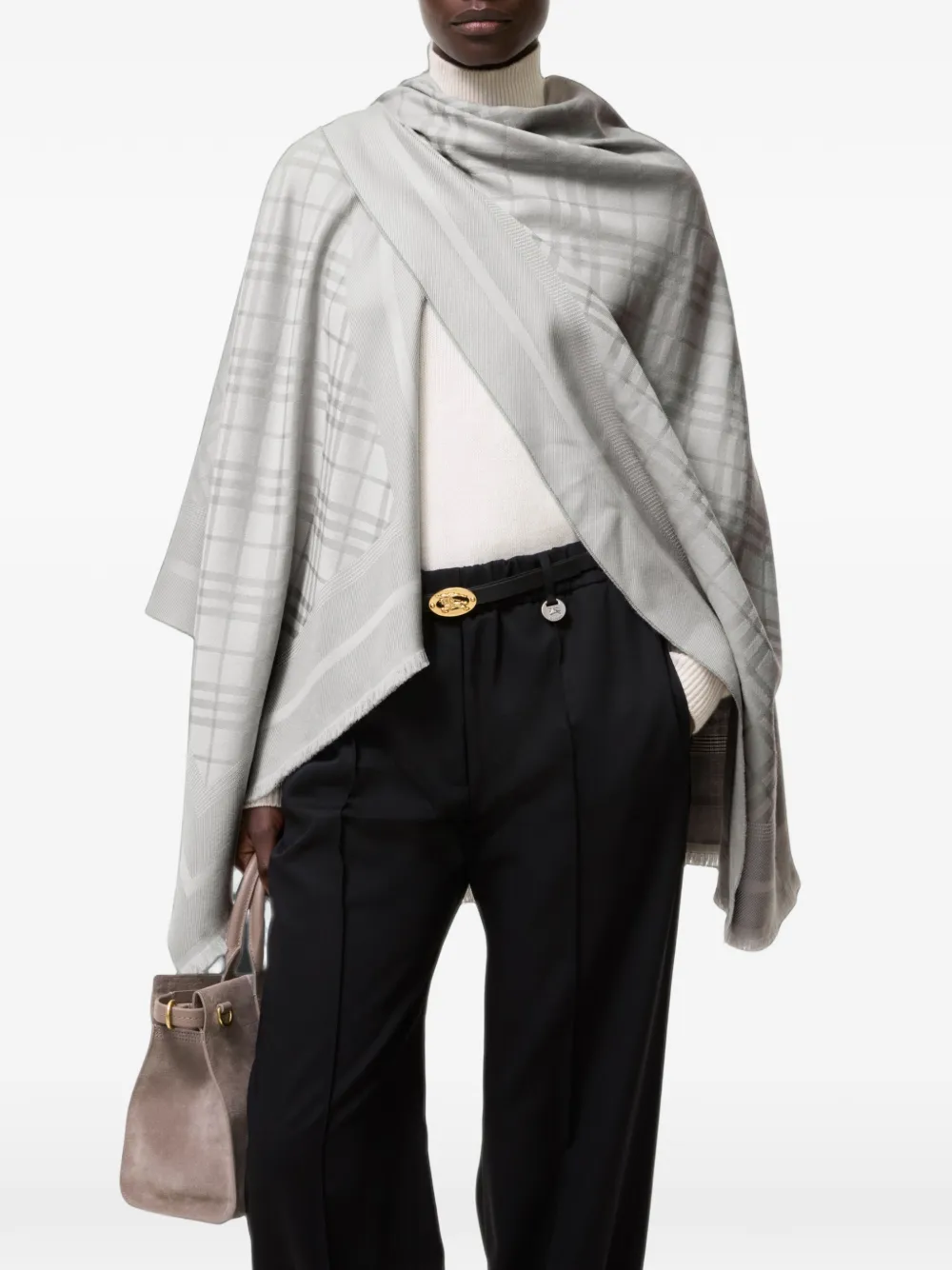 Burberry Geruite wollen kasjmier cape Grijs