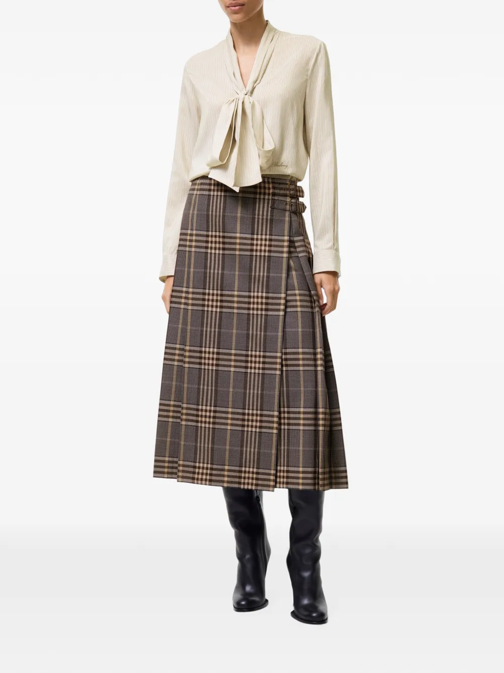Burberry check wool midi kilt Bruin