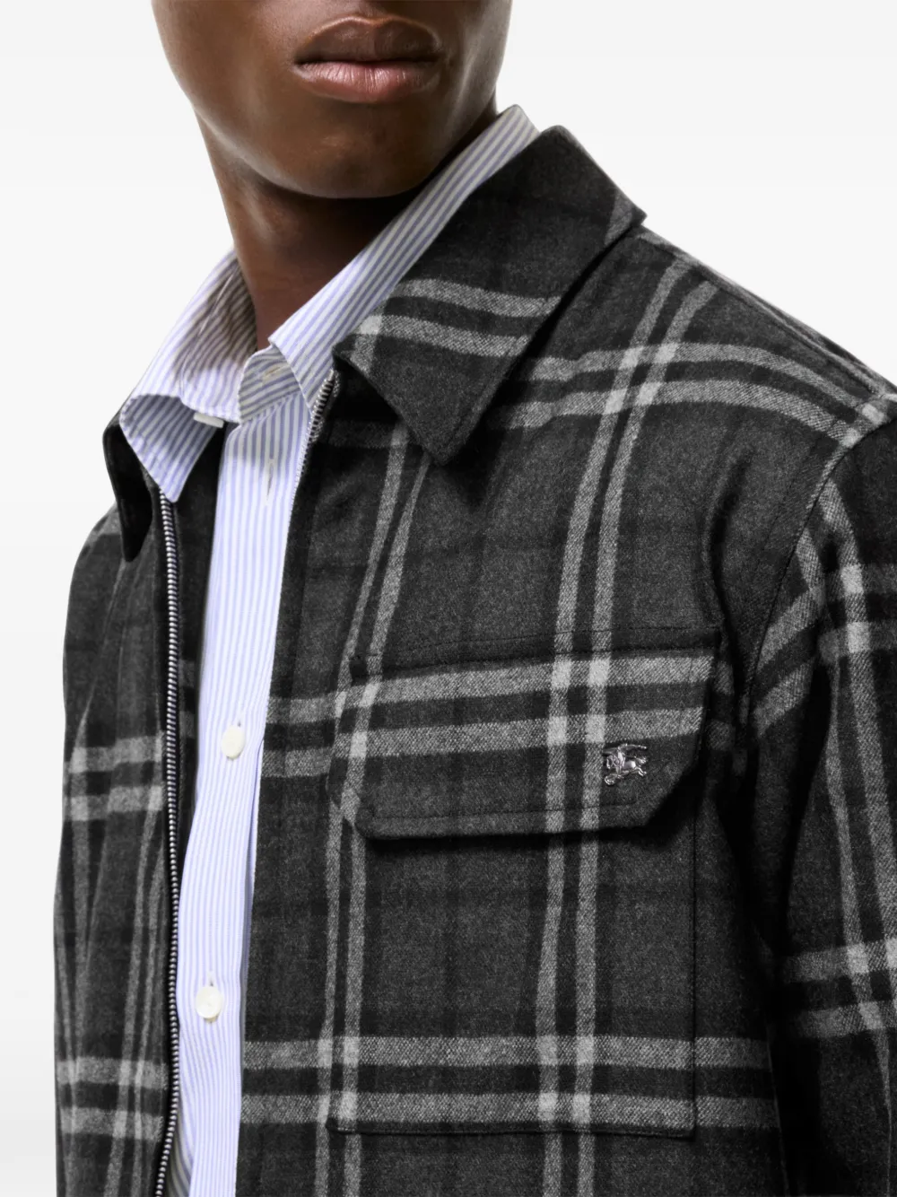 Burberry Geruit wollen kasjmier shirtjack Grijs