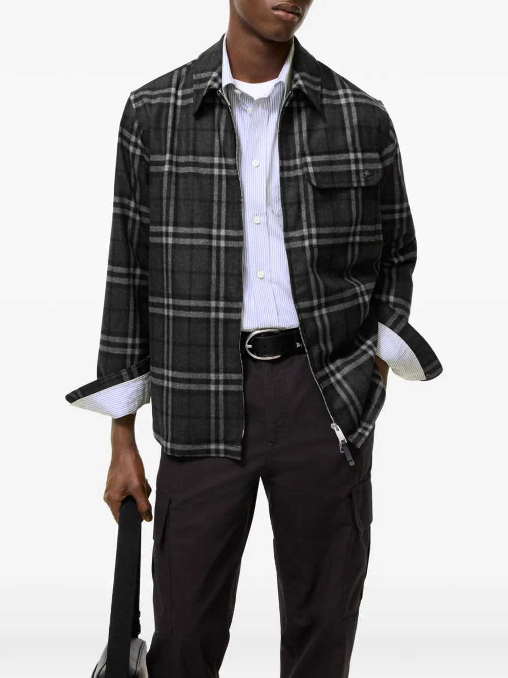 Burberry Geruit wollen kasjmier shirtjack Grijs