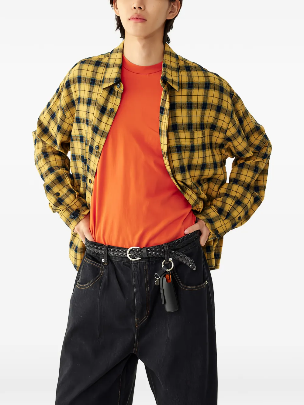 TOMBOY washed check-pattern shirt Geel