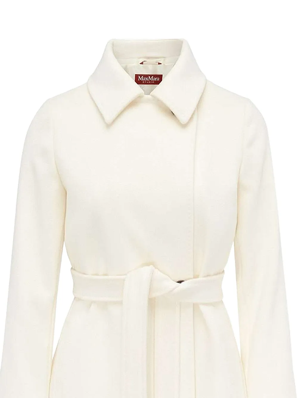 Max Mara Jas met dubbele rij knopen en ceintuur van scheerwol Wit
