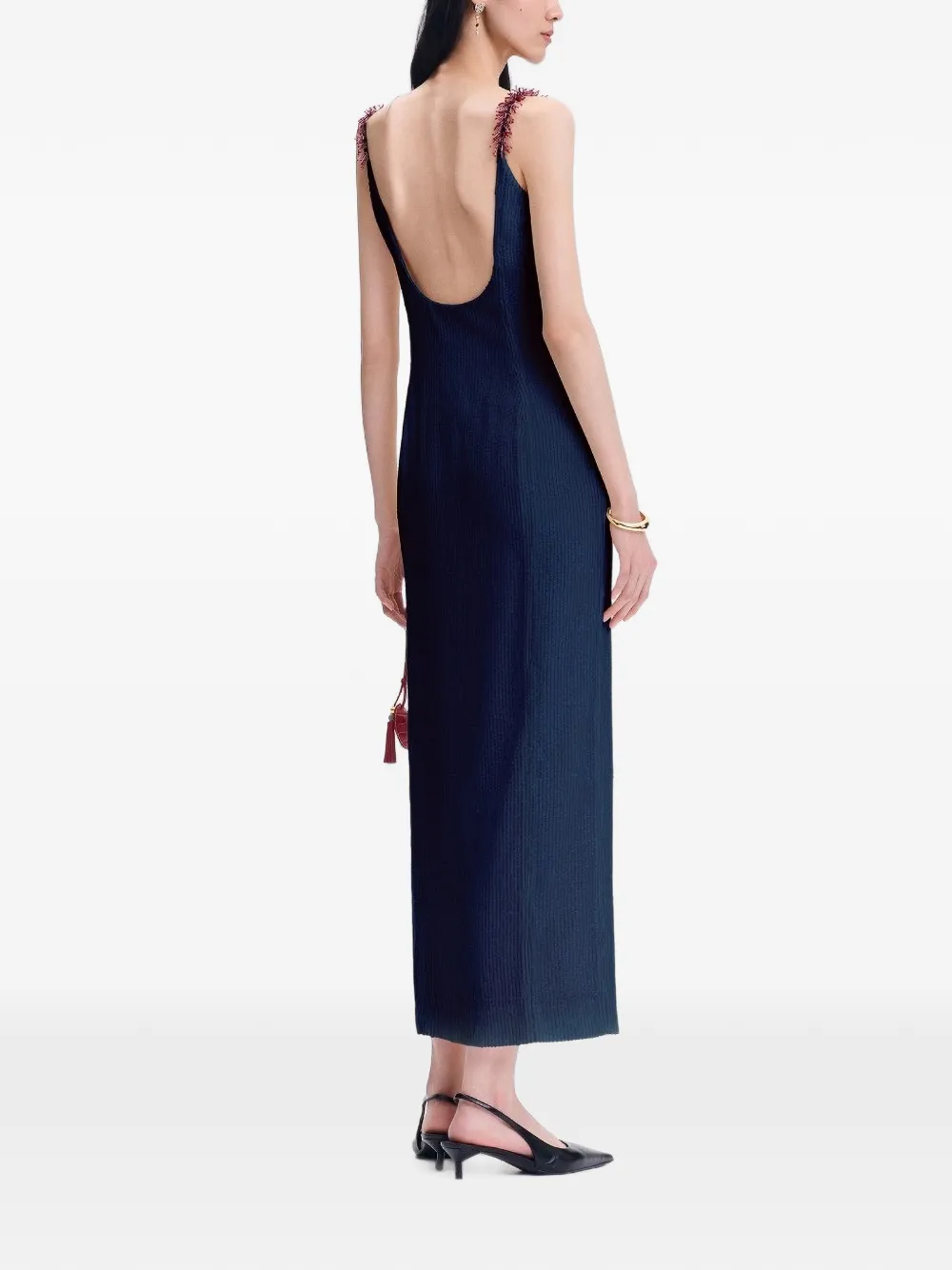 Shanghai Tang Midi-jurk verfraaid met pailletten en kikkersluiting Blauw