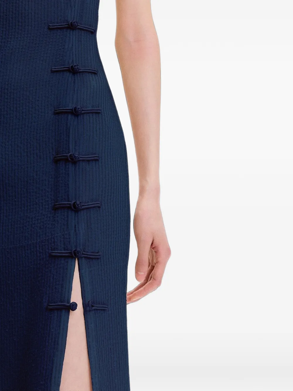 Shanghai Tang Midi-jurk verfraaid met pailletten en kikkersluiting Blauw