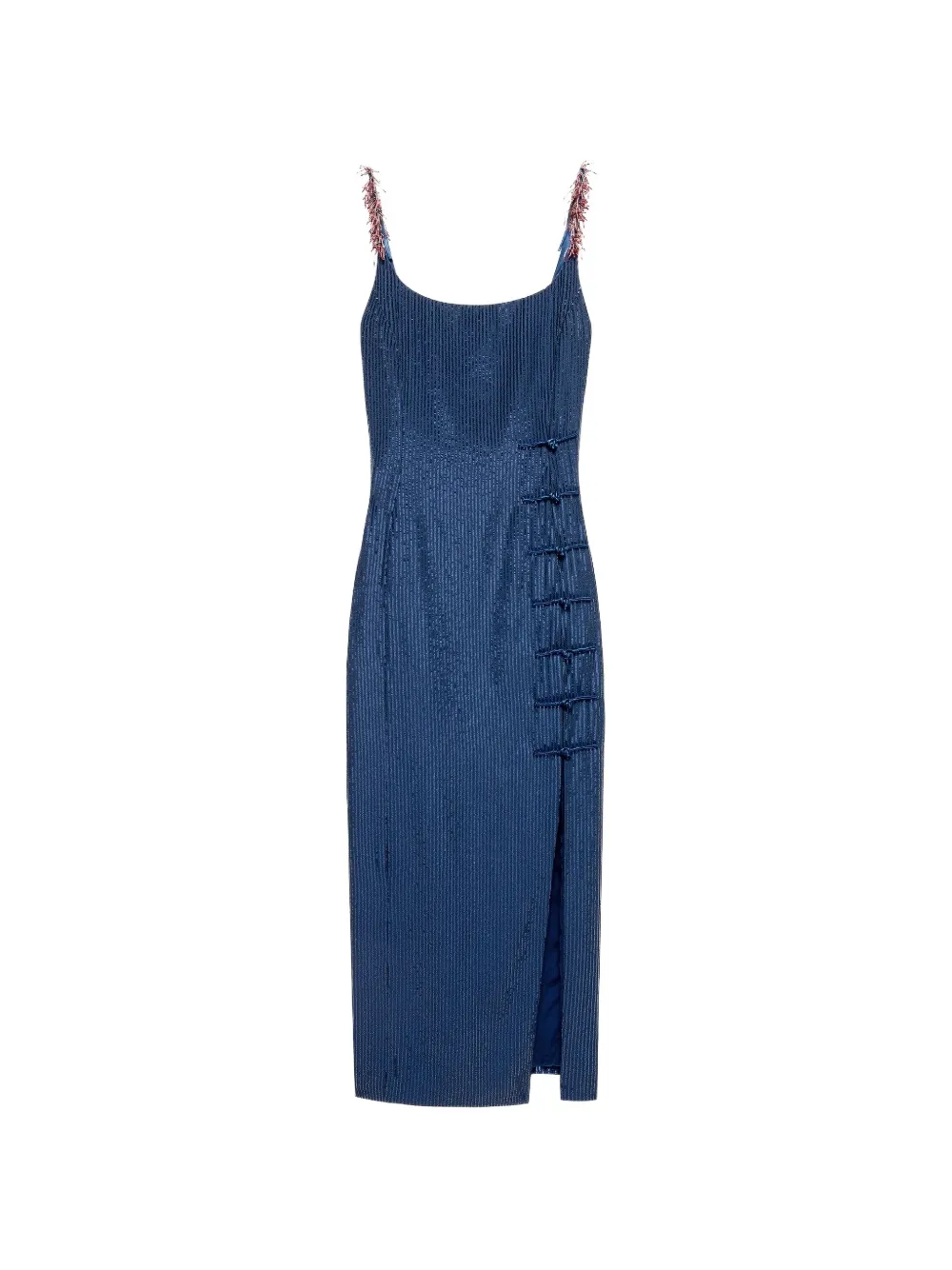Shanghai Tang Sequin-embellished Frog-fastening Midi Dress In Blue