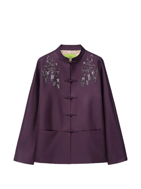 Shanghai Tang Beaded Twill embellished frog-fastening jacket