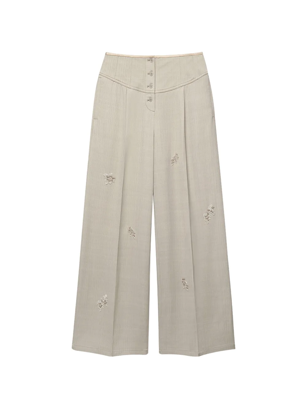 Shanghai Tang embroidered button-fastening flared trousers