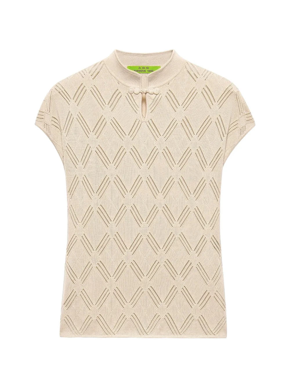 Shanghai Tang openwork-knit frog-fastening top
