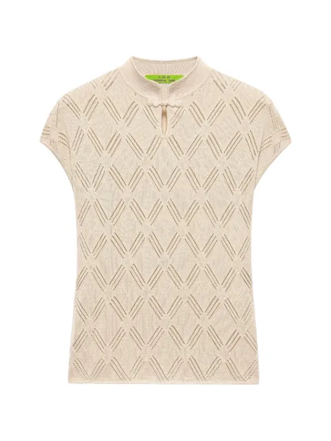 Shanghai Tang openwork-knit frog-fastening top