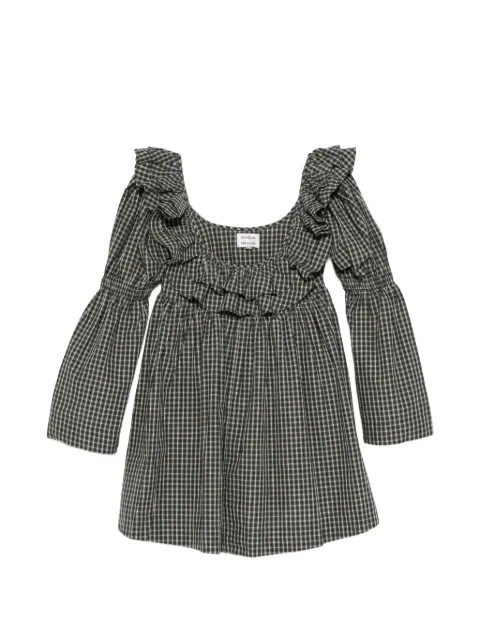 DAMSON MADDER Pheonix ruffle mini dress navy green check