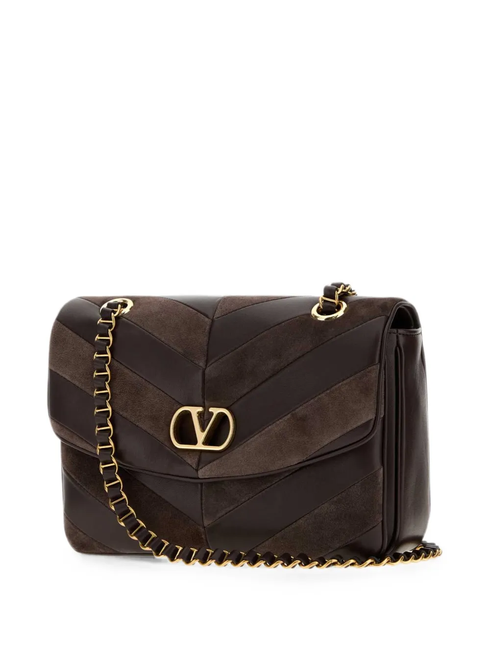 Valentino Garavani Djuna medium suède en nappa tas met chevron patroon Bruin