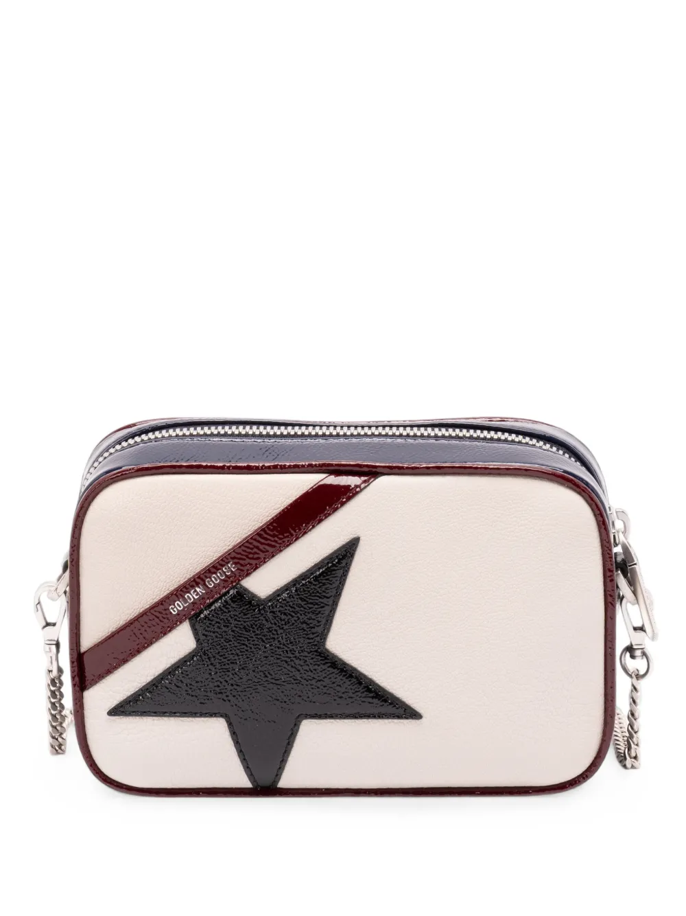 Golden Goose mini Star bag in butter-white leather with black star and burgundy and dark blue details - Toni neutri