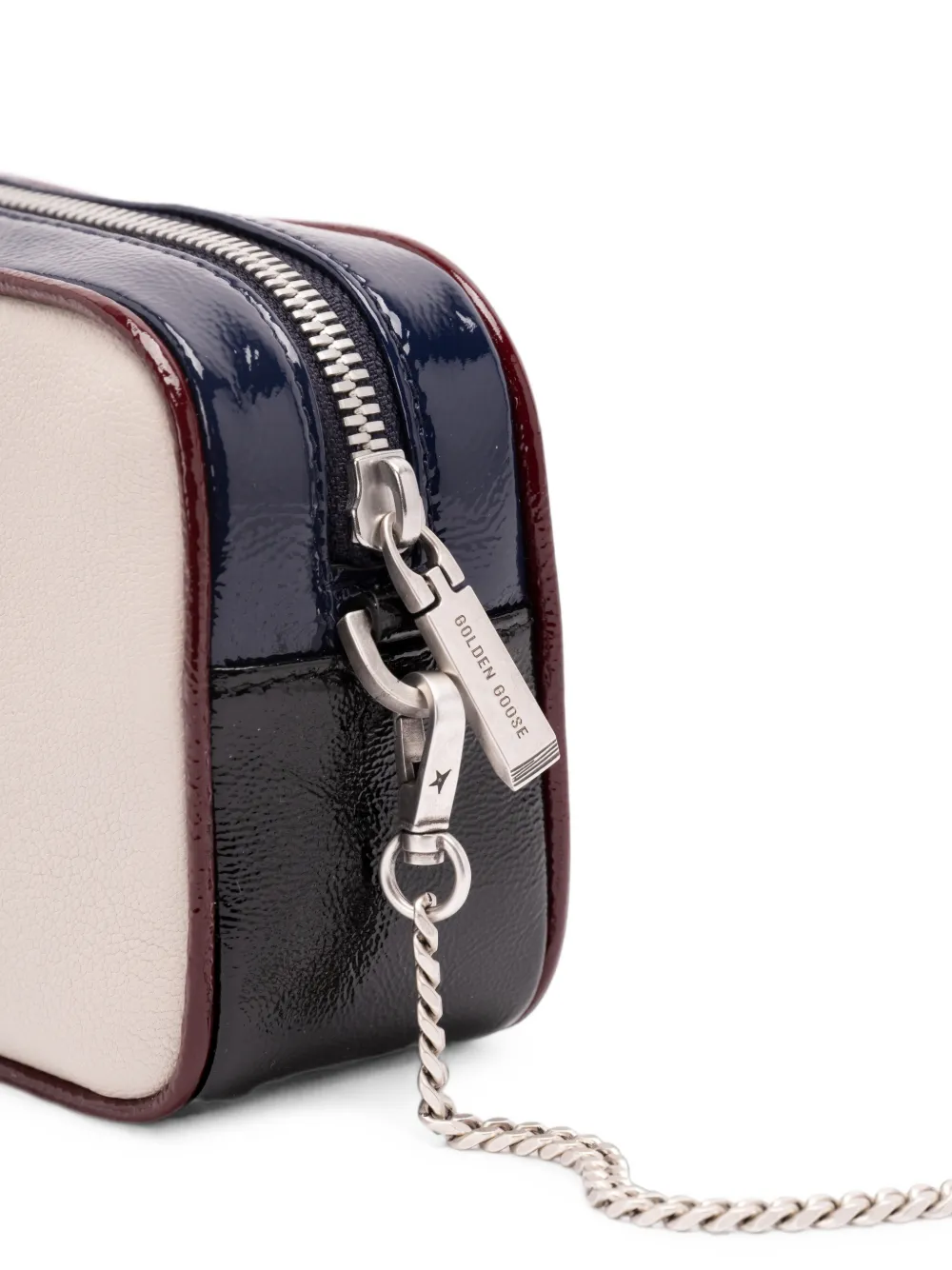 Golden Goose Star mini-tas van leer met zwarte ster en bordeauxrode en donkerblauwe details Beige