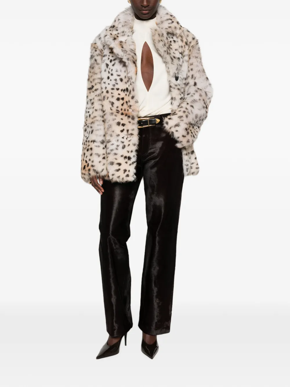 Arma Cynthia leopard-print shearling coat Beige