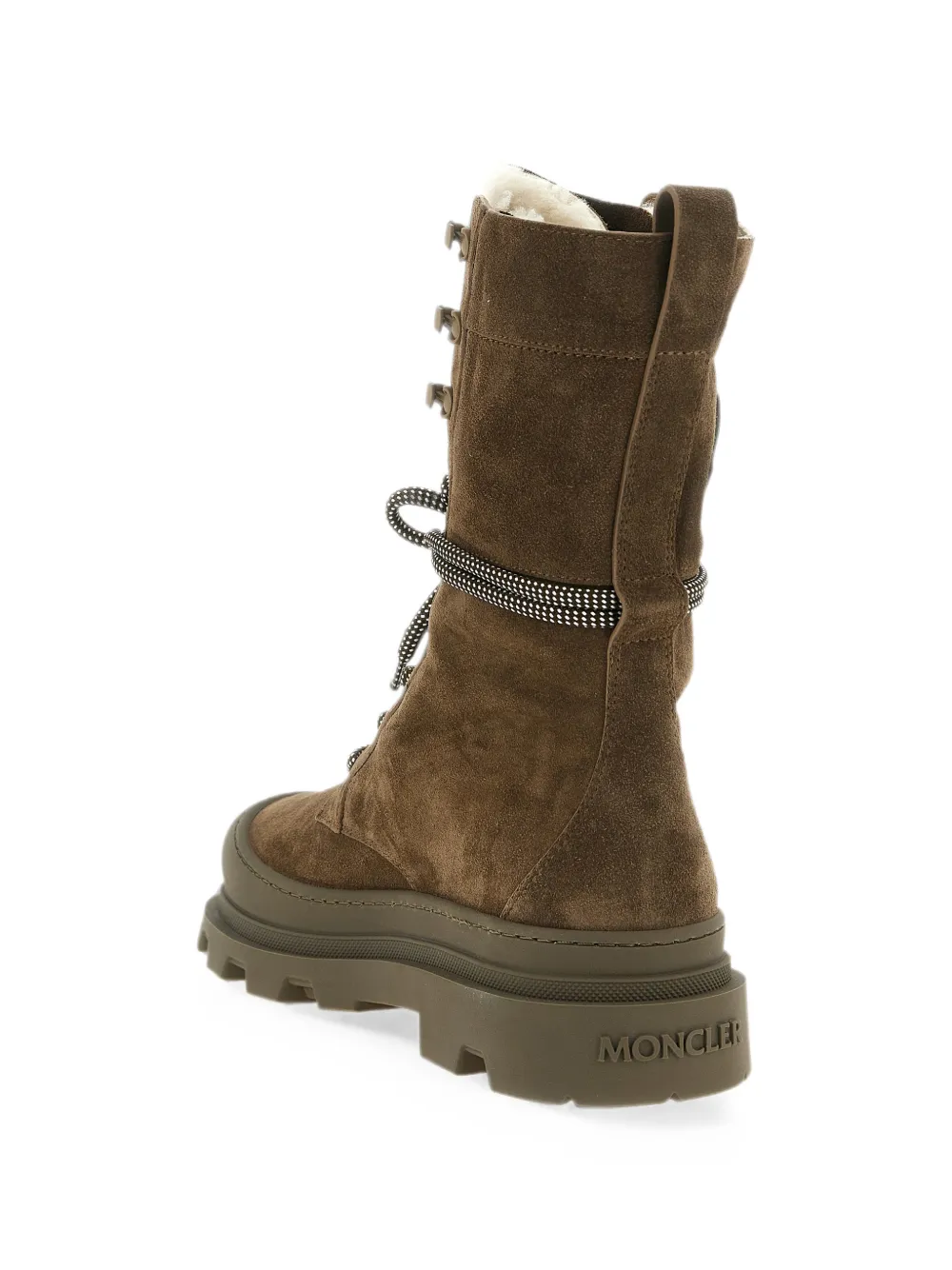 Moncler Vera High suède en lammy veterlaarzen Bruin
