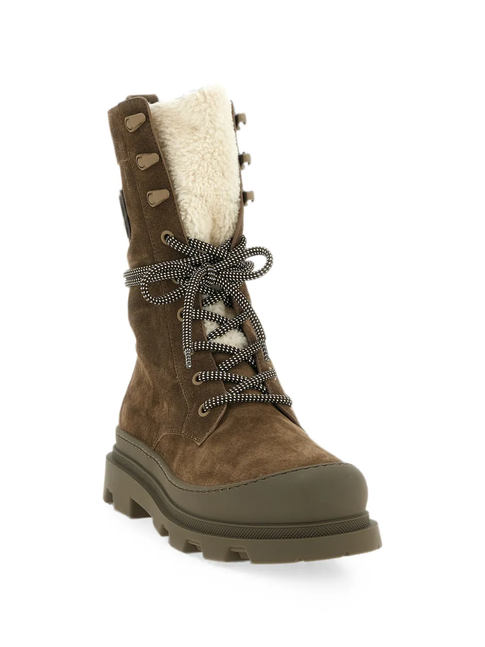 Moncler Vera High suède en lammy veterlaarzen Bruin