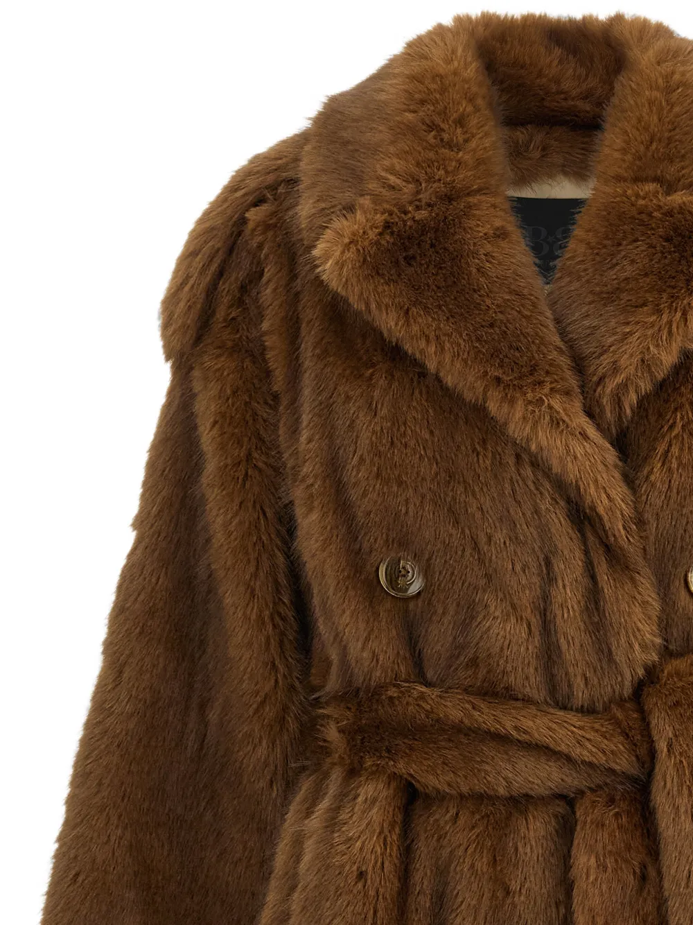 B&B COUTURE Farrah jas van imitatiebont met dubbele rij knopen Bruin