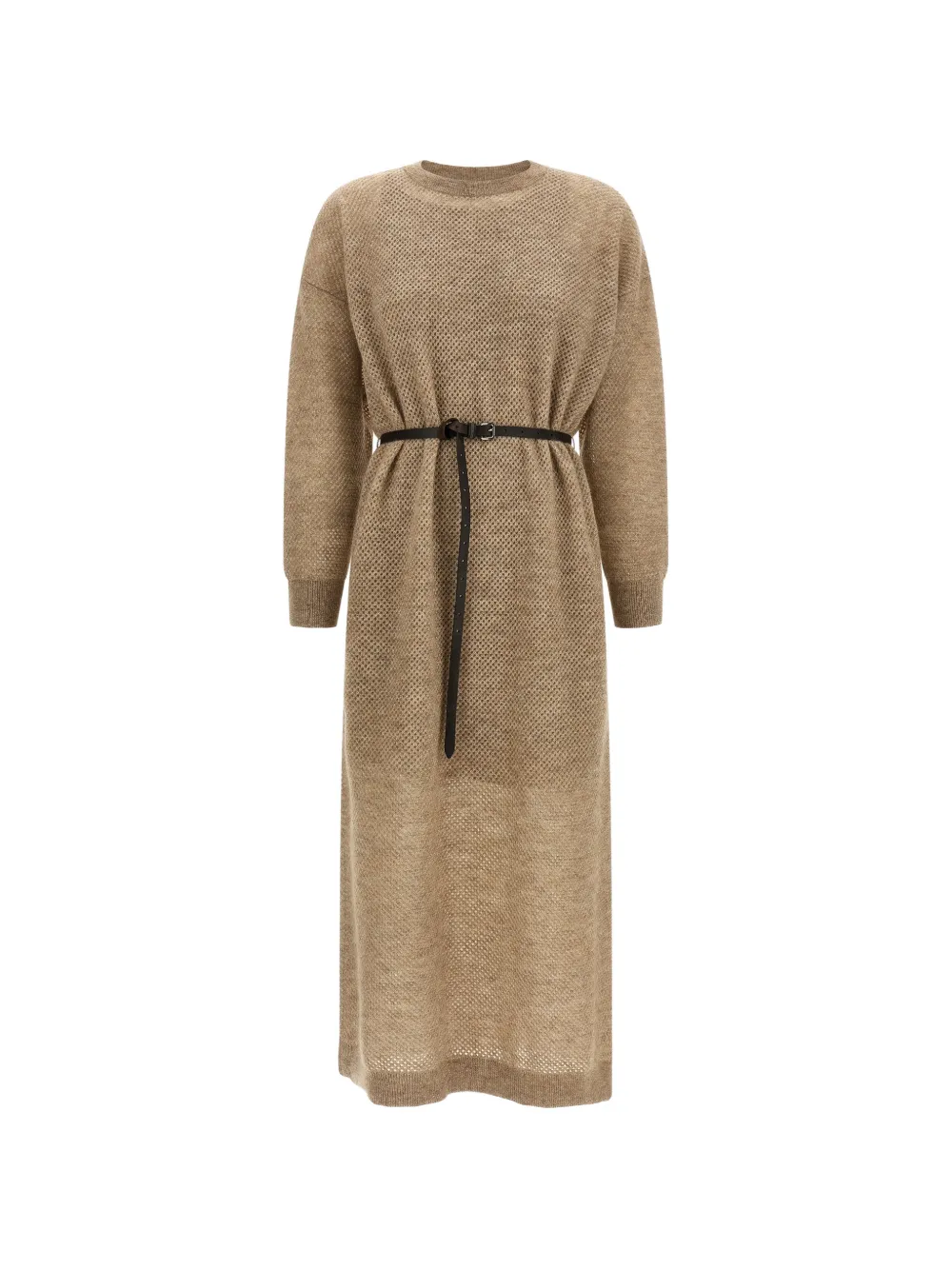 Brunello Cucinelli belted mesh-knit midi dress - Toni neutri