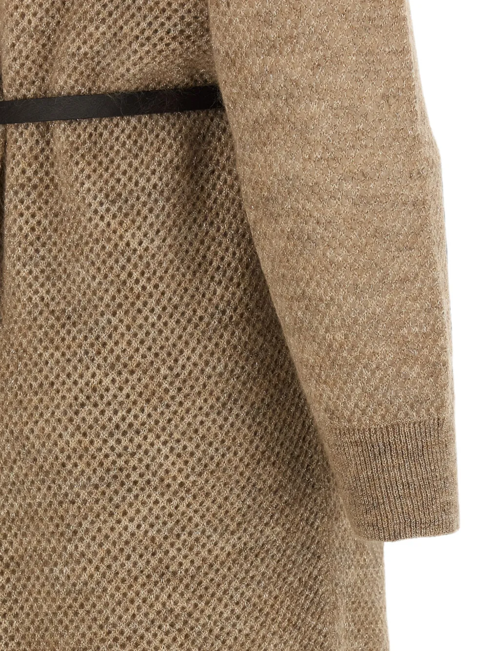 Brunello Cucinelli Mesh gebreide midi-jurk met ceintuur Beige