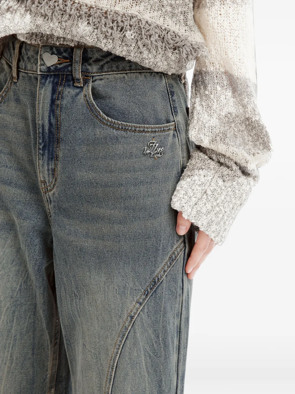 izzue Jeans met wijde pijpen en naad detail Blauw