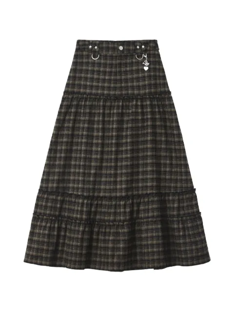 izzue check-pattern tiered maxi skirt
