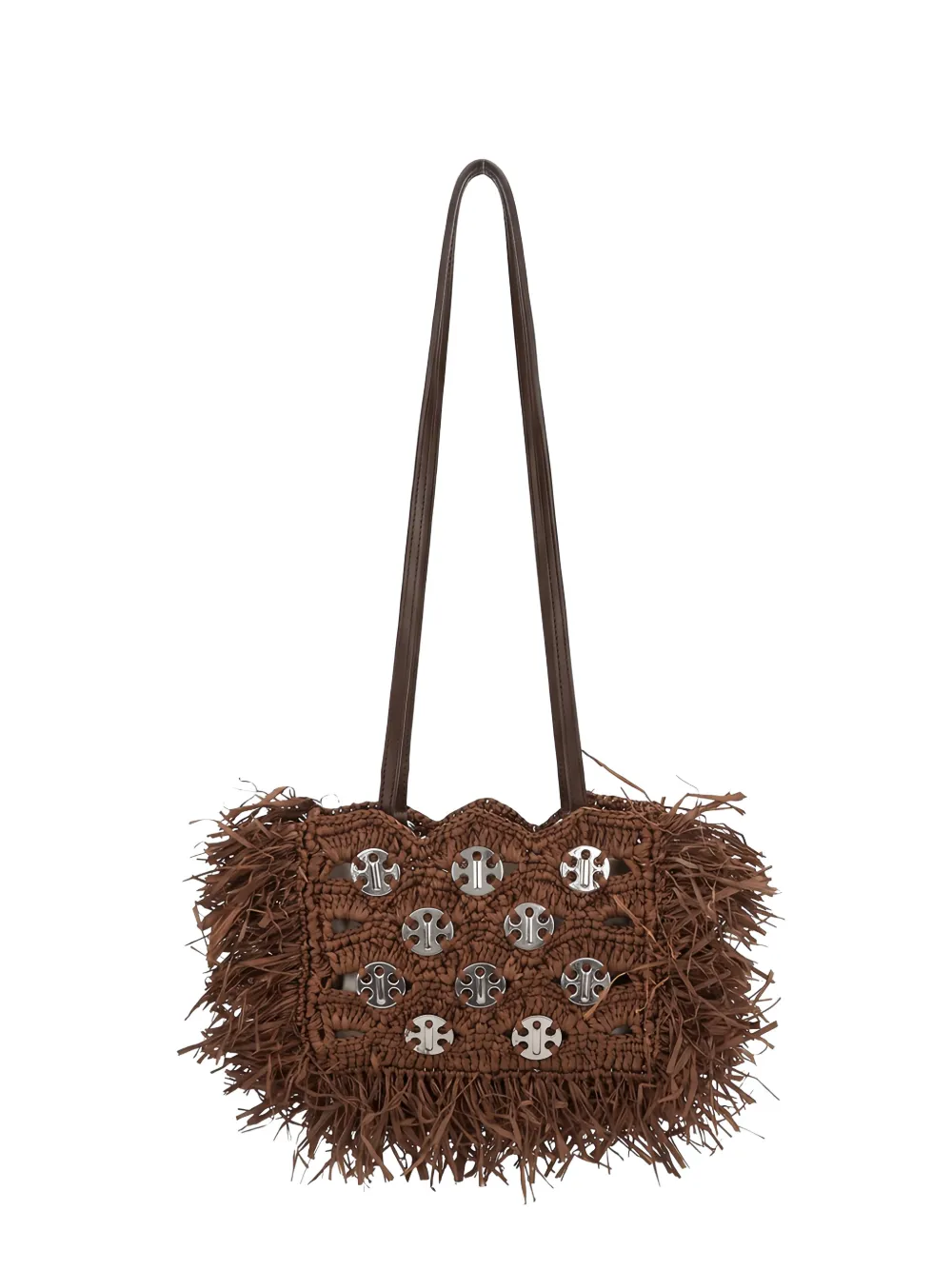 Rabanne fringe-trimmed crochet shoulder bag - Marrone