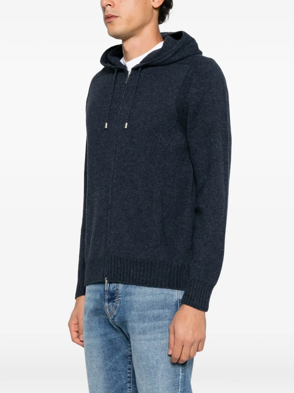 Barba zip-up hooded cardigan Blauw