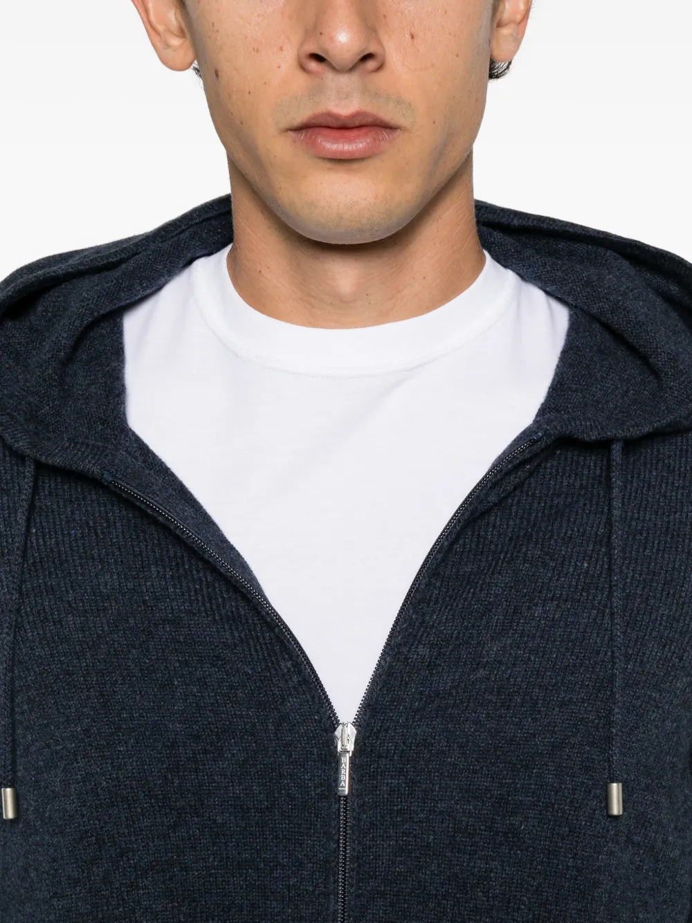 Barba zip-up hooded cardigan Blauw