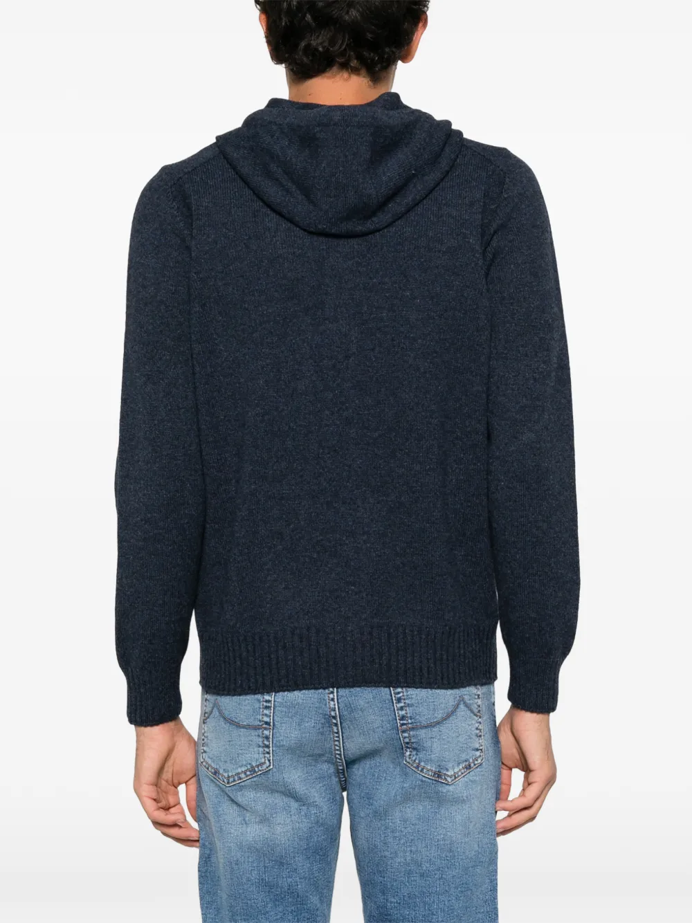 Barba zip-up hooded cardigan Blauw