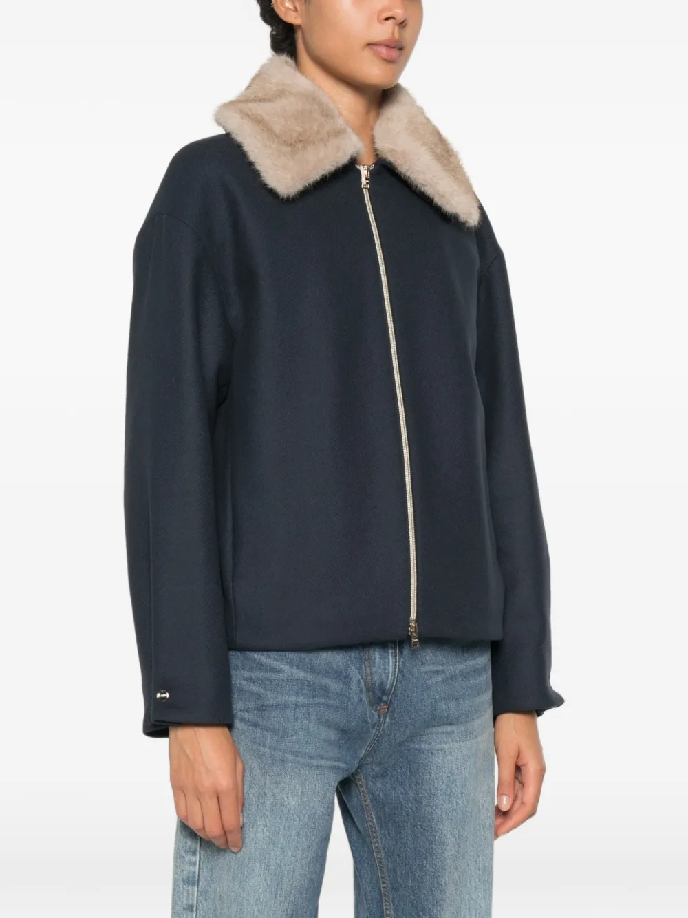 Herno Jack met kraag van imitatiebont en rits Blauw